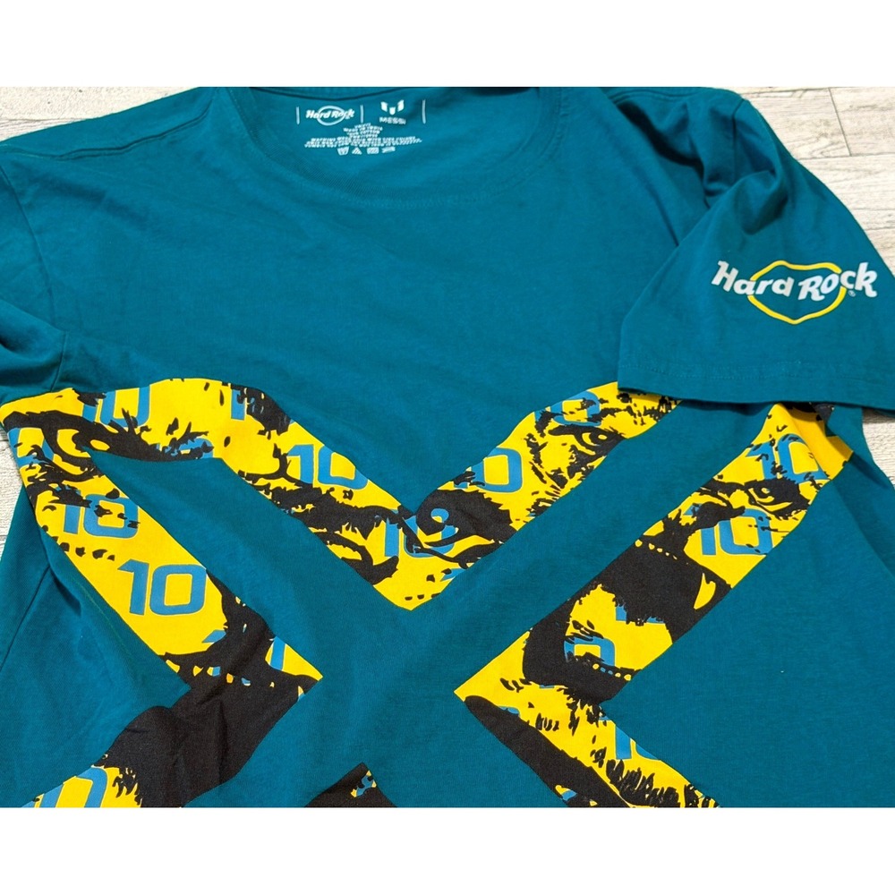 Hard Rock x Lionel Messi Teal Blue Live Greatness Graphic T-Shirt Mens Small